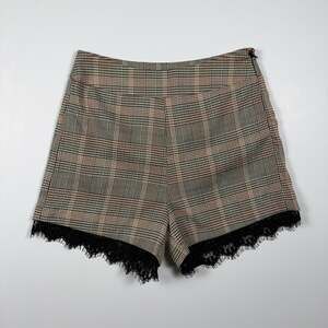 Ark n co. Glen Plaid Checkered Shorts with Black Lace Trim